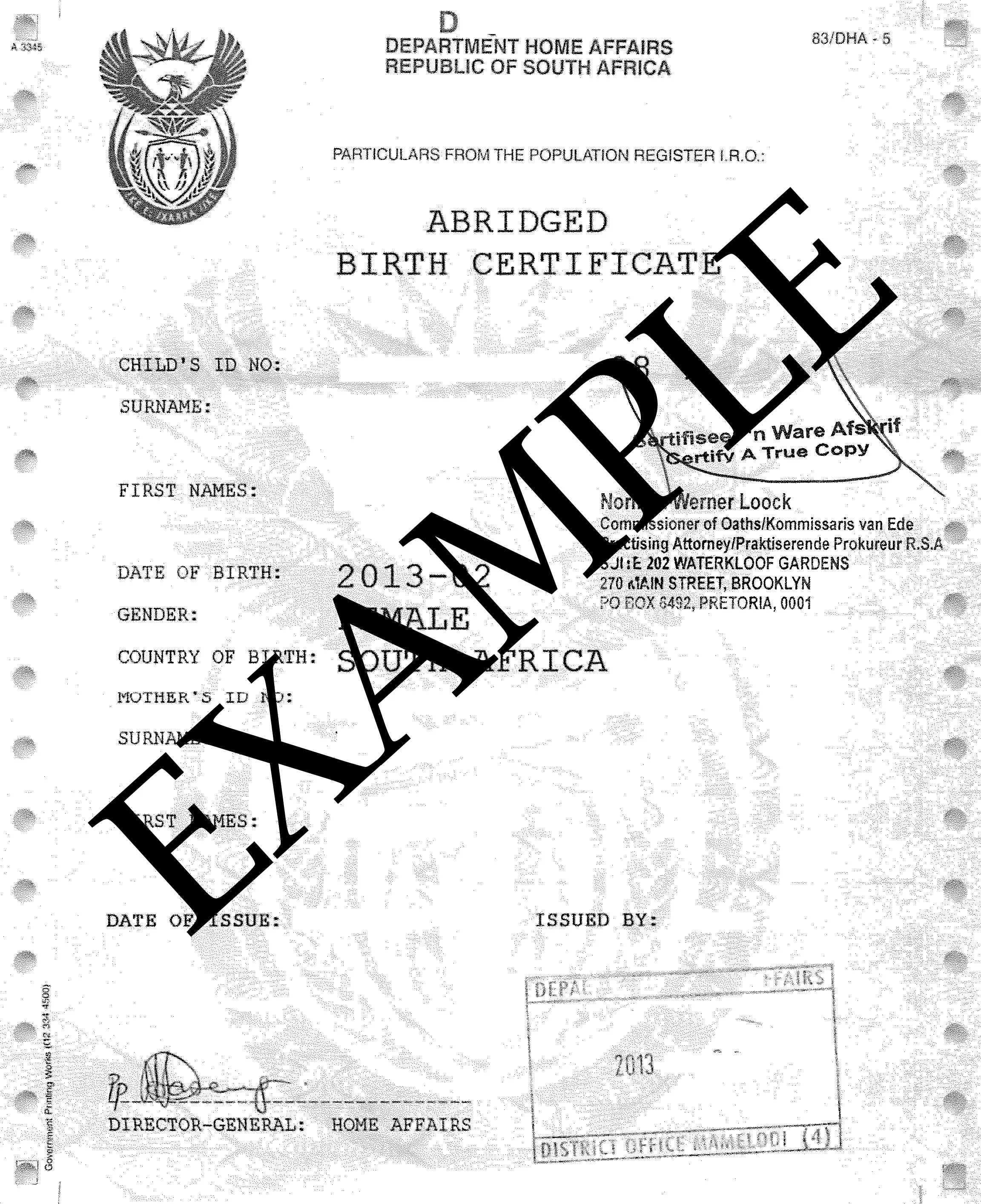 Abridged Birth Certificate example from PCC Clearance