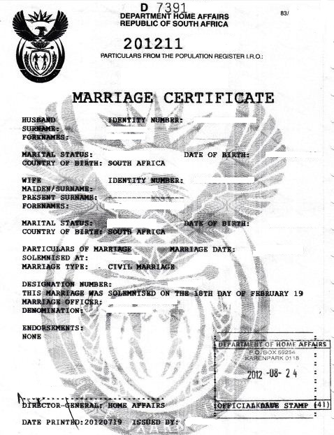 Unabridged Marriage Certificate example from PCC Clearance