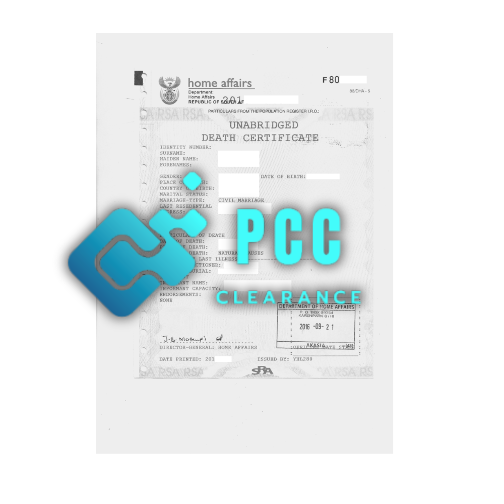 Unabridged Death Certificate example from PCC Clearance